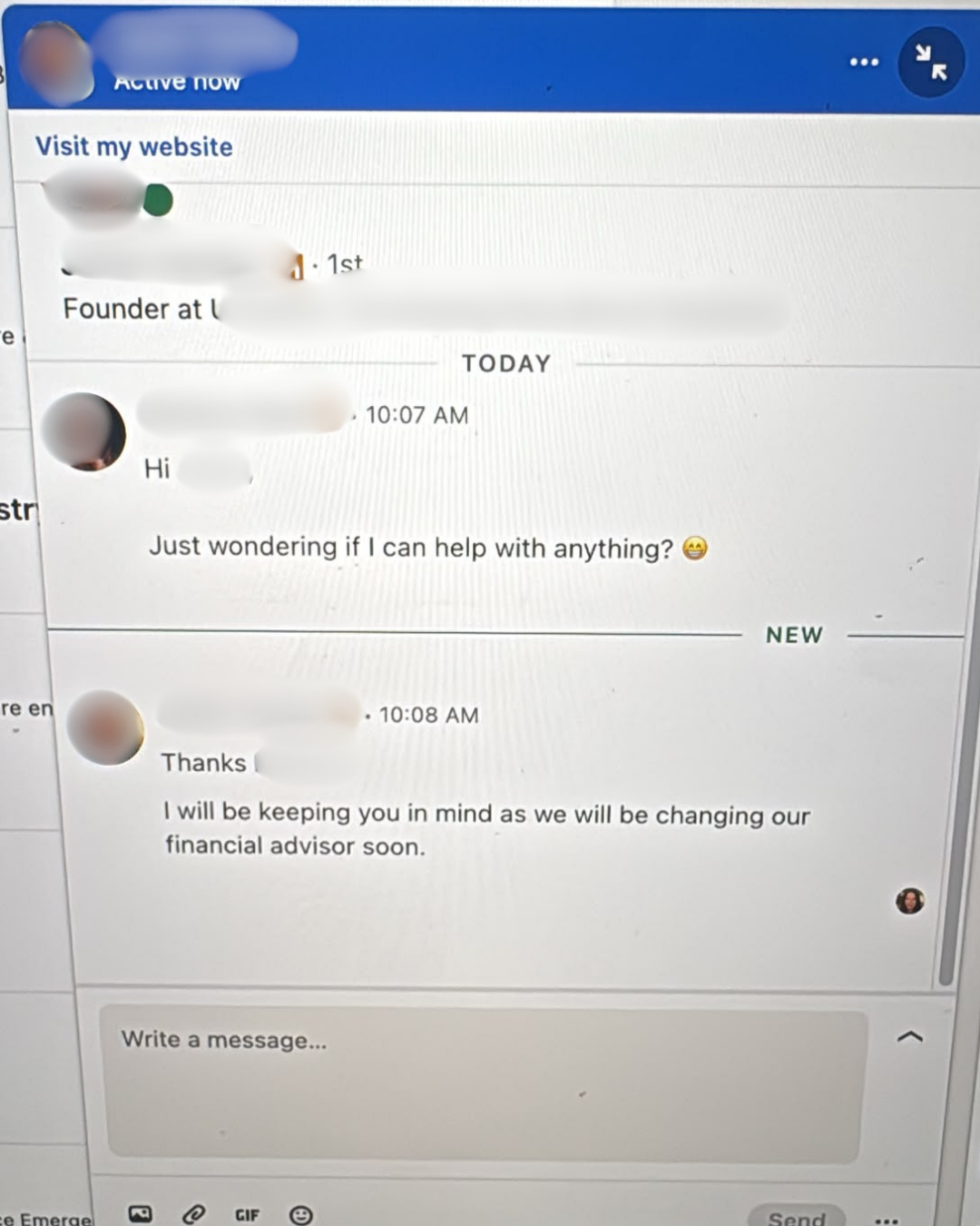 LinkedIn reply about changing financial advisor